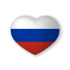 Fototapeta premium 3d heart with flag of Russia. Realistic vector element on white background with shadow underneath. Best for mobile apps, UI and web design.