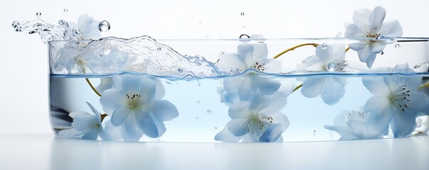 Fresh soft water element flows from glass cup on white background Generative AI