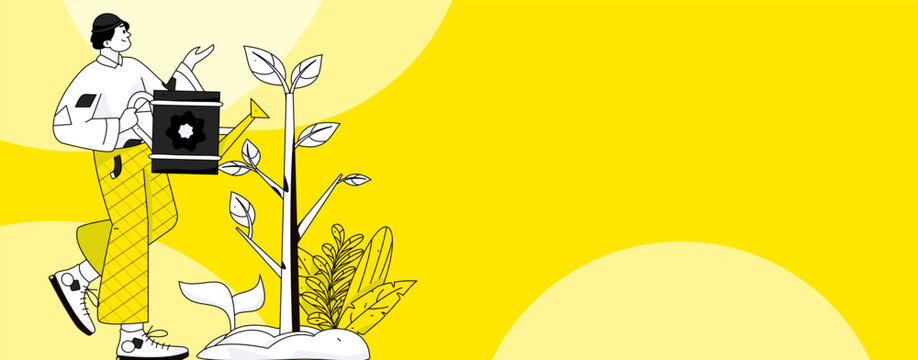 Flat character vector concept operation hand drawn illustration of planting trees on Arbor Day in spring