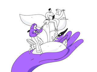 Flat character vector concept operation hand drawn illustration of planting trees on Arbor Day in spring
