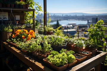 Fototapeta na wymiar Urban agriculture community gardens, rooftop farms.