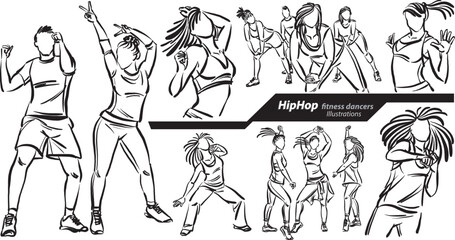 HipHop fitness 2 dancers doodle design drawing vector illustration