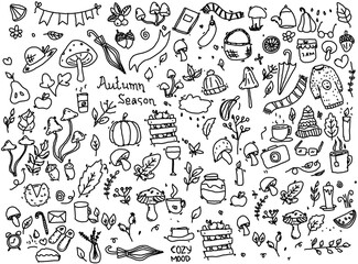 Draw vector illustration collection doodle autumn set