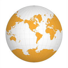 Simplified Map of World in the circle focused on Americas. Latitude and longitude grid. Van der Grinten projection. Thin black line wireframe vector illustration