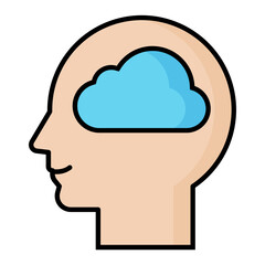 Cloud Brain Line Color Icon