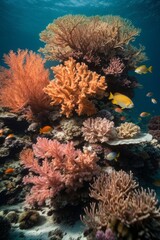 Naklejka na ściany i meble Beautiful underwater world with coral reefs, algae and fish