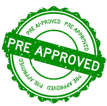 Grunge green pre approved word round rubber seal stamp on white background