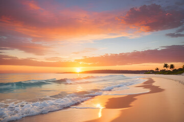 Fototapeta na wymiar Beautiful sunset on the beach. Colorful sky and sea, sunset, beach, sea, ocean, sky, sunrise, sun, water, clouds, nature, waves, sand, landscape, cloud, wave, coast, evening, dawn, dusk, horizon