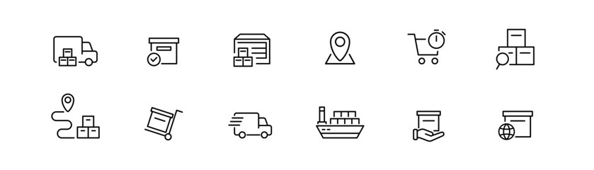 Delivery line icon. Shipping icon set. Delivery truck. Transportation line icon. Editable stroke. Vector illustration.