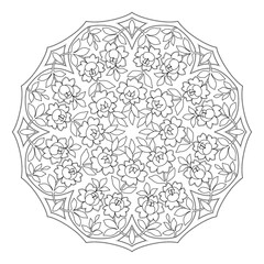 Background with vintage rose ornament. Black and white mandala vector illustration. Ornamental round lace pattern. Floral pattern for print. 