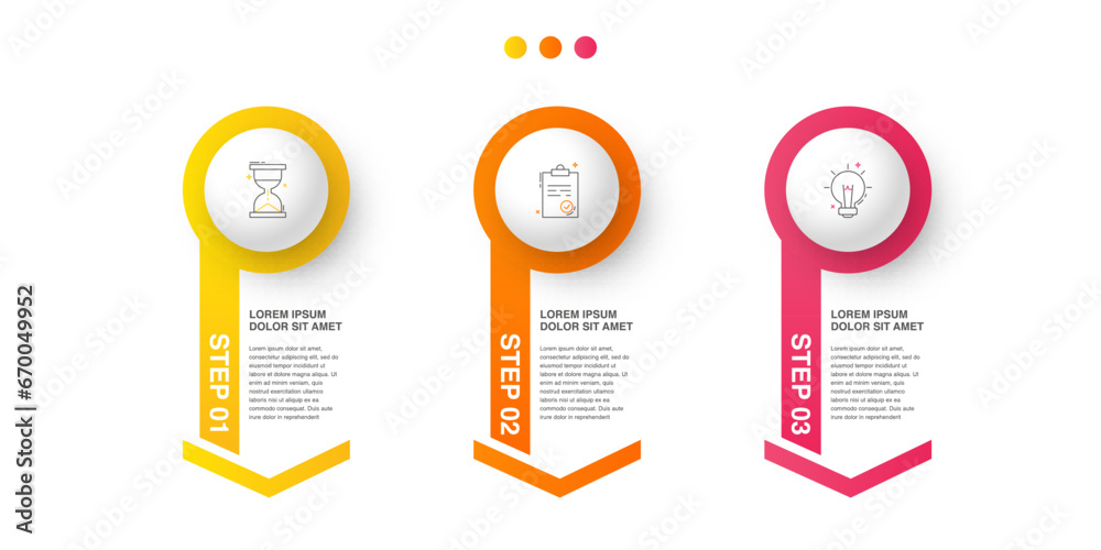 Wall mural vector modern infographic with 3 circles and arrows. 3d concept graphic process template with three 