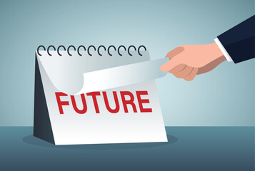 New start, get over and move on, time fly, working project plan or reminder concept. businessman turning page on calendar.