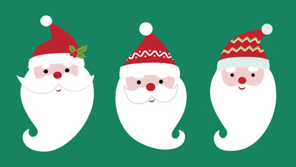 Cute Santa clipart set, Santa faces clip art, Santa head, Christmas Santa Claus
