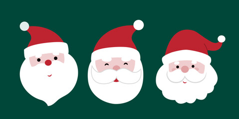 Cute Santa clipart set, Santa faces clip art, Santa head, Christmas Santa Claus