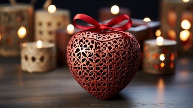 Red Holidays Gift Heart On Wooden, Background Image, Valentine Background Images, Hd