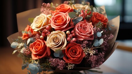 Obraz premium Red Roses Bouquet Festive Background Gold, Background Image, Valentine Background Images, Hd