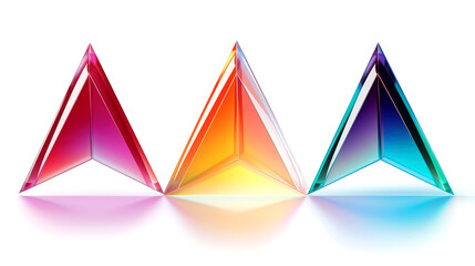 Sleek Geometric Glass 3D Triangles on White Background