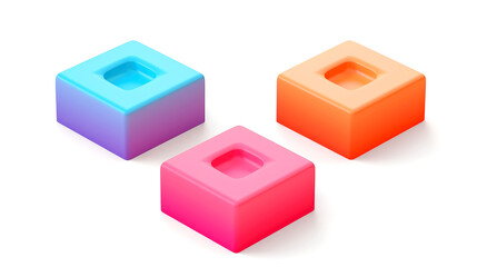 Vibrant 3D Square Geometry on White Background - Abstract