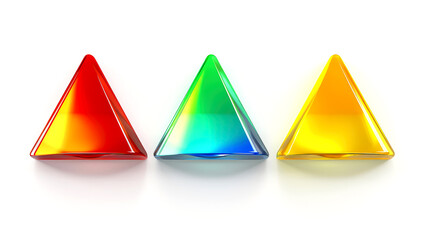 Sleek Geometric Glass 3D Triangles on White Background