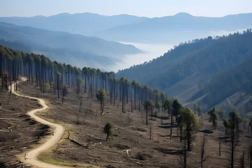 Zelfklevend Fotobehang Deforestation in Mountainous Forests © ITrWorks