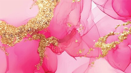 Pastel pink elegant alcohol ink design with gold glitter