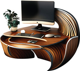 Computer on futuristic wooden desk