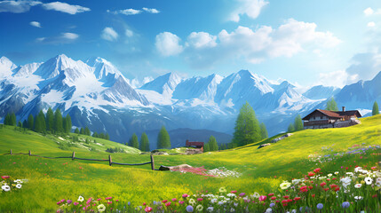 alpine meadow in summer,Beautiful landscape,AI Generative  - obrazy, fototapety, plakaty