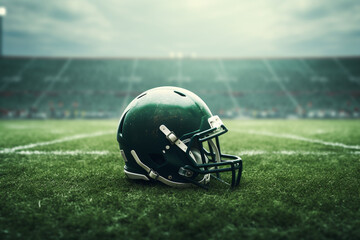 Closeup of american football head gard with stadium background