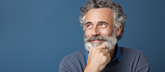 Thoughtful middle aged man with a beard considering a question with a doubtful expression and a smile - obrazy, fototapety, plakaty