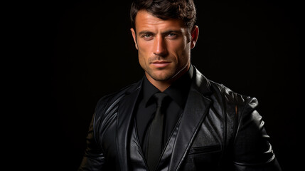 Obraz premium Urban Charm: Stylish Male Model in Trendy Black Outfit