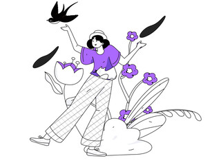 24 solar terms: Beginning of spring, rain, awakening of insects, spring breeze, Qingming Festival, Grain Rain, flat character vector concept operation hand-drawn illustration
