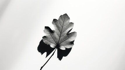 Fototapeta premium Serene Leaf: White Background with Graceful Shadow