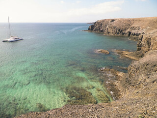 Yacht near Papagayo Beach. Lanzarote Island.