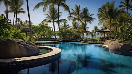 Fototapeta premium Swimming pool with gazebo in luxury hotel resort.