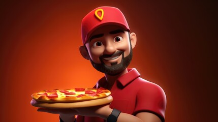 Cheerful 3D Rendered Pizza Delivery Guy - Cartoon Character