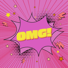 Omg pop art cloud bubble. Trendy Colorful retro vintage background in pop art retro comic style.