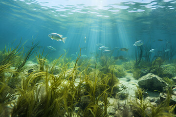Fototapeta na wymiar Underwater life near the seabed at shallow depth