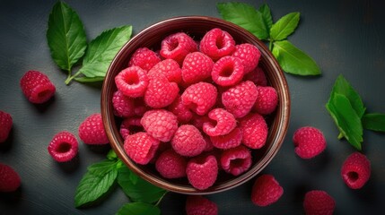 raspberries on a table