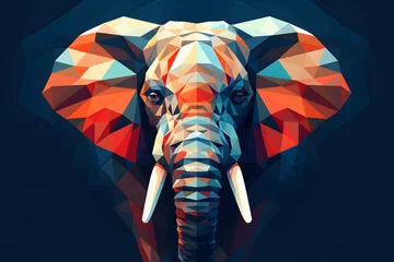 Foto op Aluminium Stylized geometric elephant with a colorful low-poly design on a dark background representing democrats © alexandr