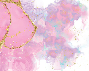 Pastel pink elegant alcohol ink design with gold glitter