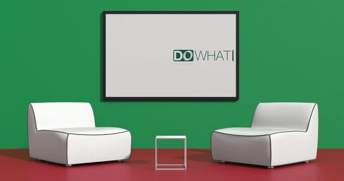 Modellazione 3D  e video di una parete con quadro e testo DO WHAT YOU LOVE