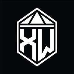 XW Letter Logo monogram hexagon shield shape with triangle crown isolated style design