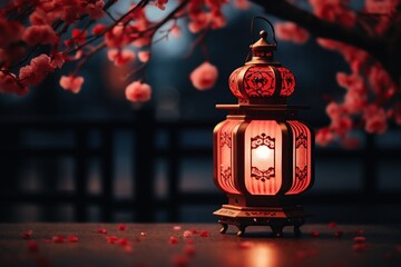 Traditional asian lantern decorating temple for chinese new year 
