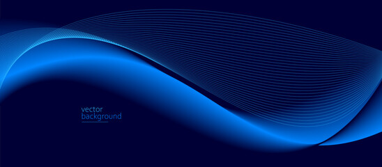 Smooth flow of wavy shape with gradient vector abstract background, dark blue design curve line energy motion, relaxing music sound or technology.