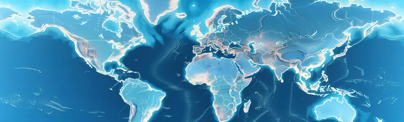 Foto op Canvas wide horizontal banner of world map embossed in stylized illustration hardstyle with empty copy space area for text for international global subject or environmental and sustainable life concepts © arhendrix
