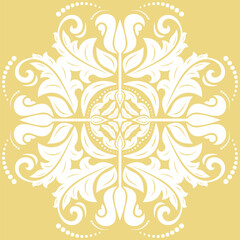 Oriental vector ornament with arabesques and floral elements. Traditional classic yellow and white ornament. Vintage pattern with arabesques