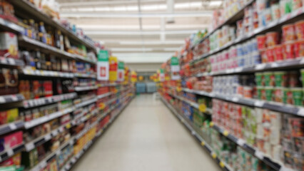 Blurred supermarket grocery store background. Banner for advertise on online media. For montage...