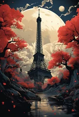 Fotobehang paris poster with an illustration of the eiffel tower © siripimon2525