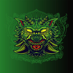 Aggressive wild demon beast head in colorful style vector illustration
