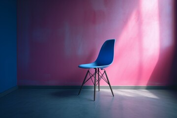 Chair. Pink. Blue background. Generative AI